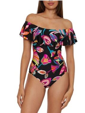 NWT Trina Turk Luminary Off the Shoulder Ruffle Bandeau One Piece Swimsuit 8